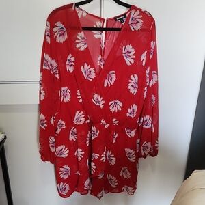 Red Floral Chiffon Romper